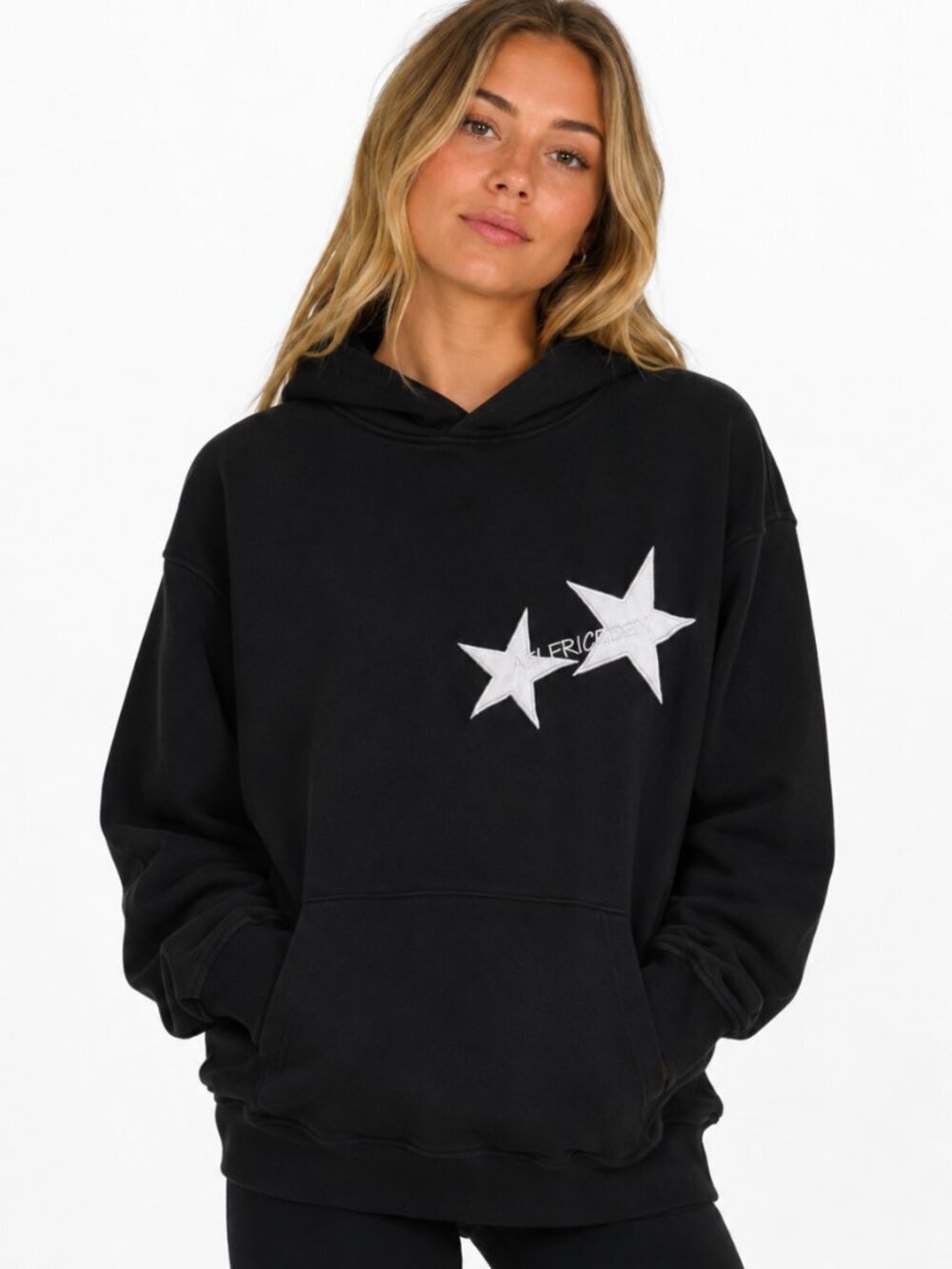 Aelfric Eden Black Star Patchwork Oversized Hoodie Large